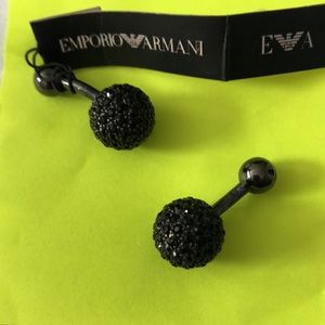 Emporio Armani pave ball cuff links silver